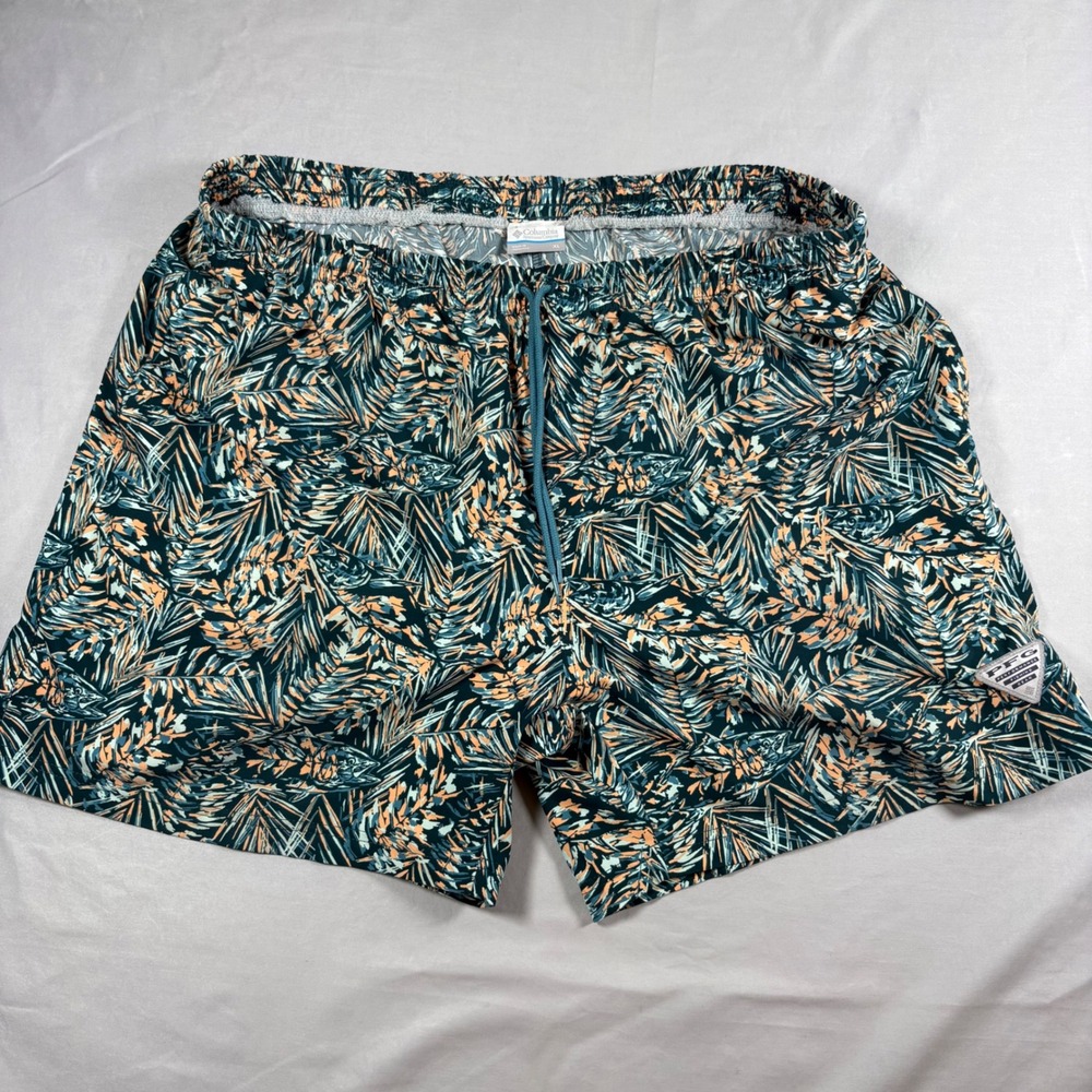 Columbia PFG Mens XL Fishing Shorts Tropical Fish Print Blue Orange Green AOP